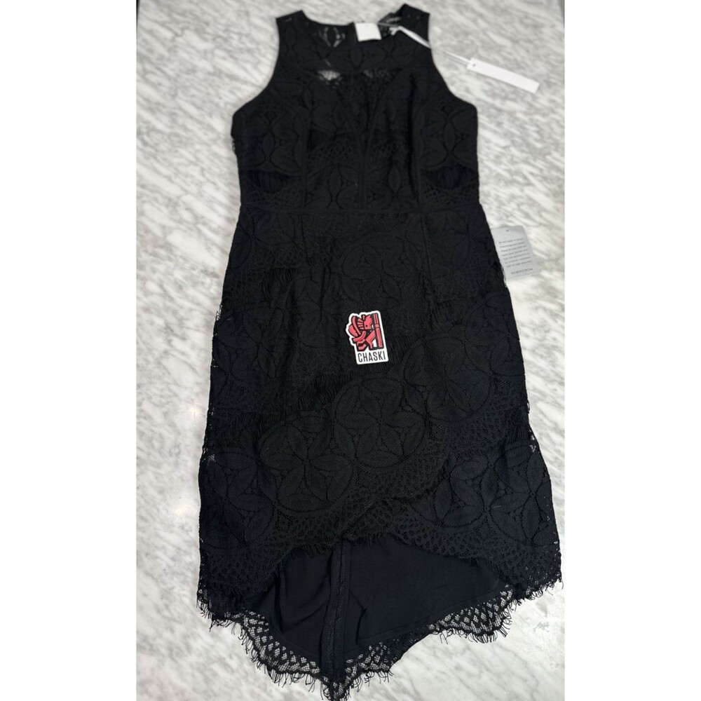 Adelyn Rae Lace High/Low Sheath Dress black Women's Size Medium F64D2497 NEW